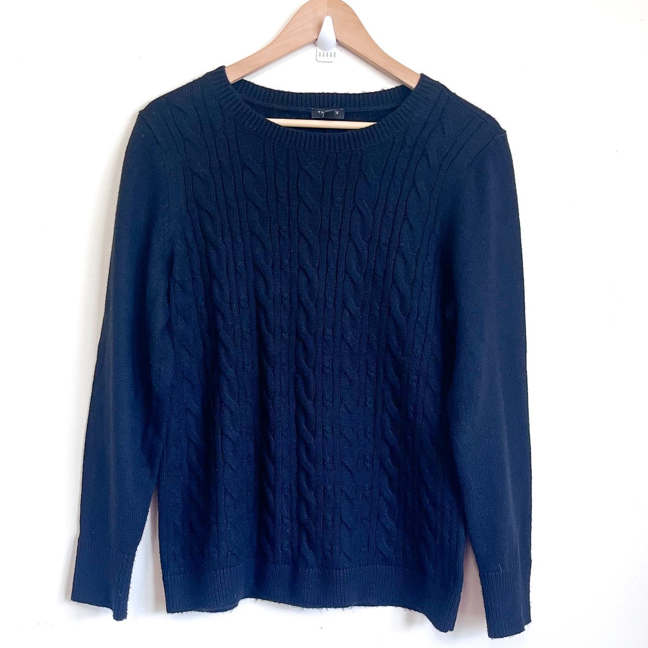 Talbots Cable Knit Womens Sweater Size Lp Black Preppy Academia Minimalist